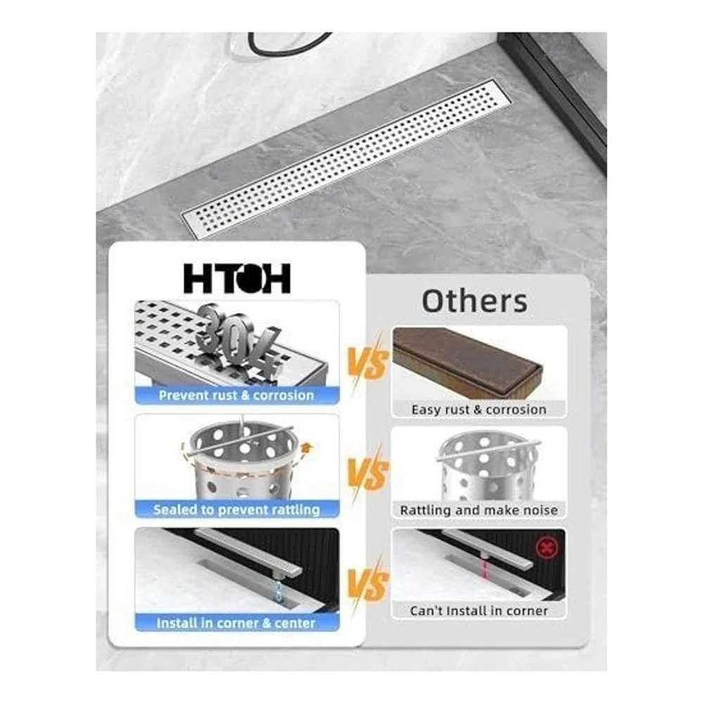 HTOH Linear Shower Drain with Removable Grate